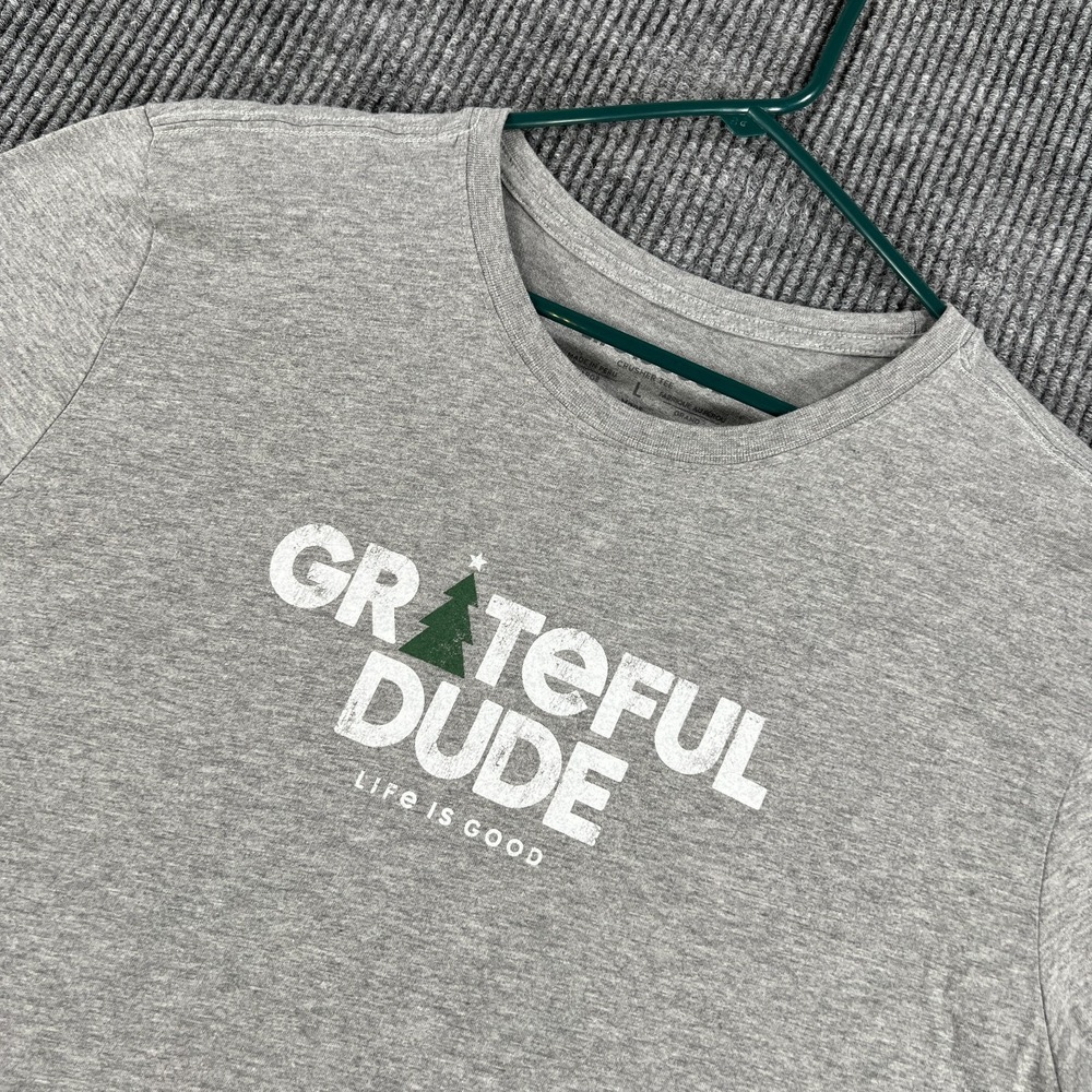 Life Is Good Crusher Tee Shirt Mens Large Gray Long Sleeve Grateful Dude Crew